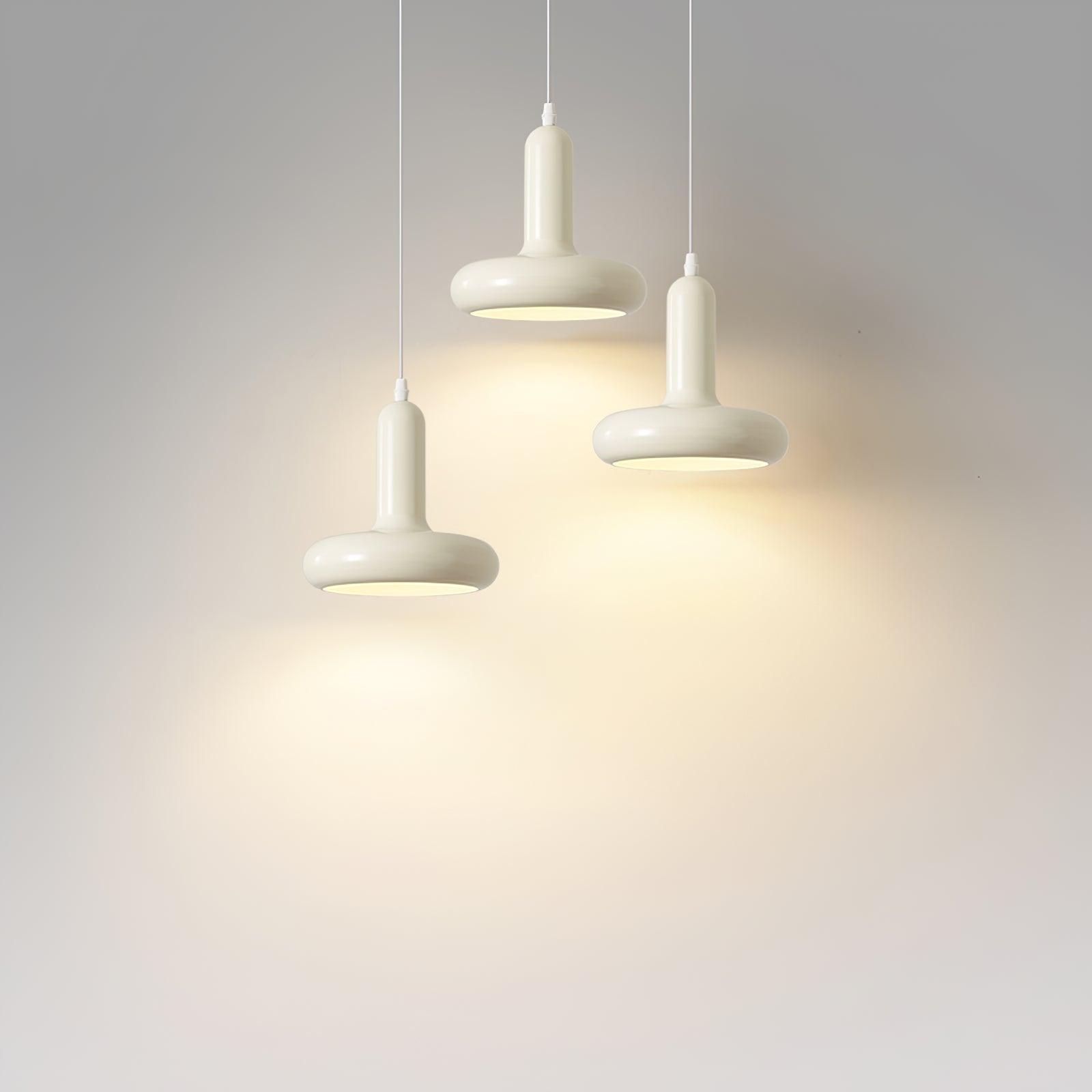 Modern Puck Drop Pendant Light Minimalist Metal Ceiling Hanging Lamp in Cream Finish