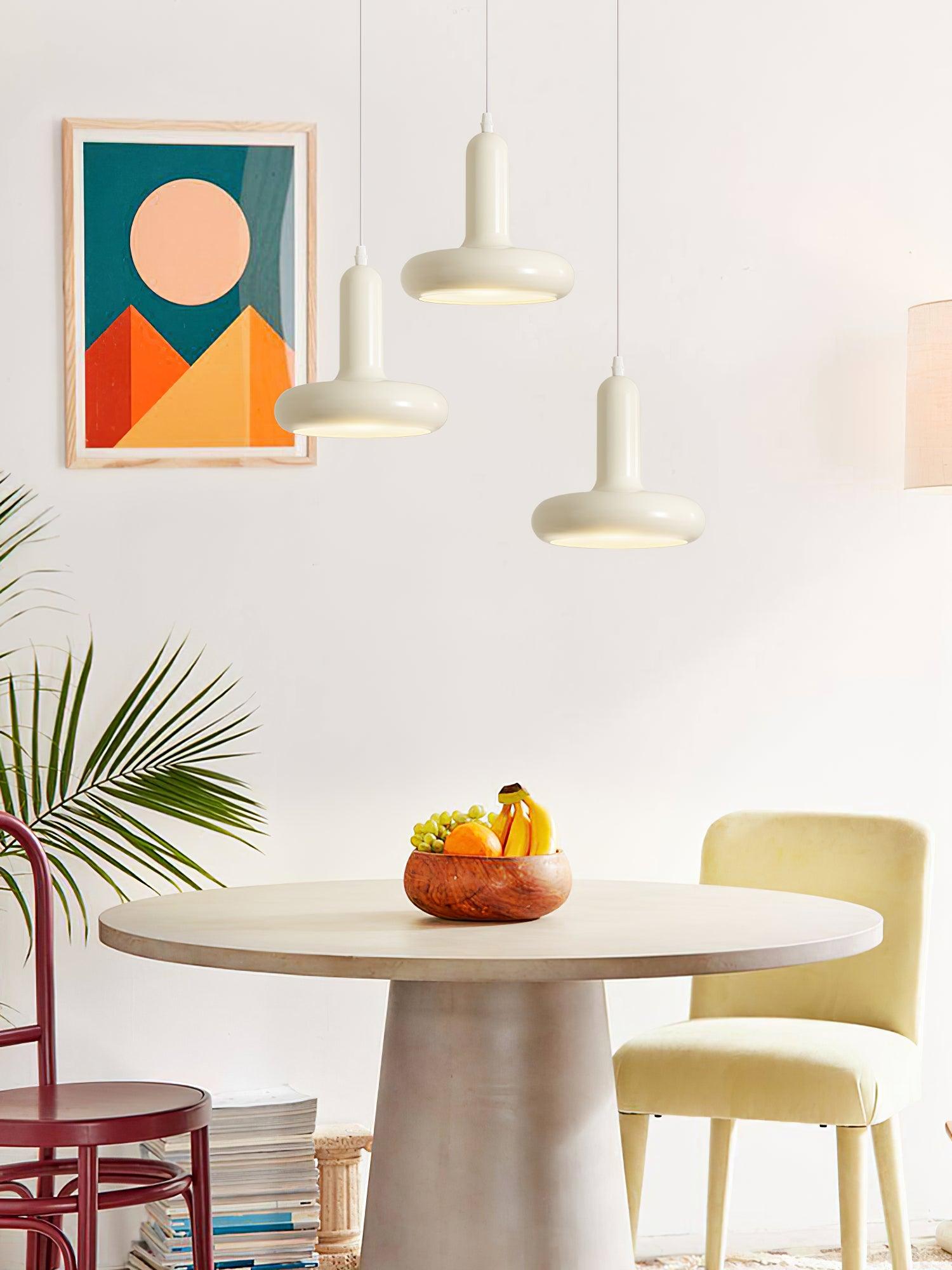Modern Puck Drop Pendant Light Minimalist Metal Ceiling Hanging Lamp in Cream Finish