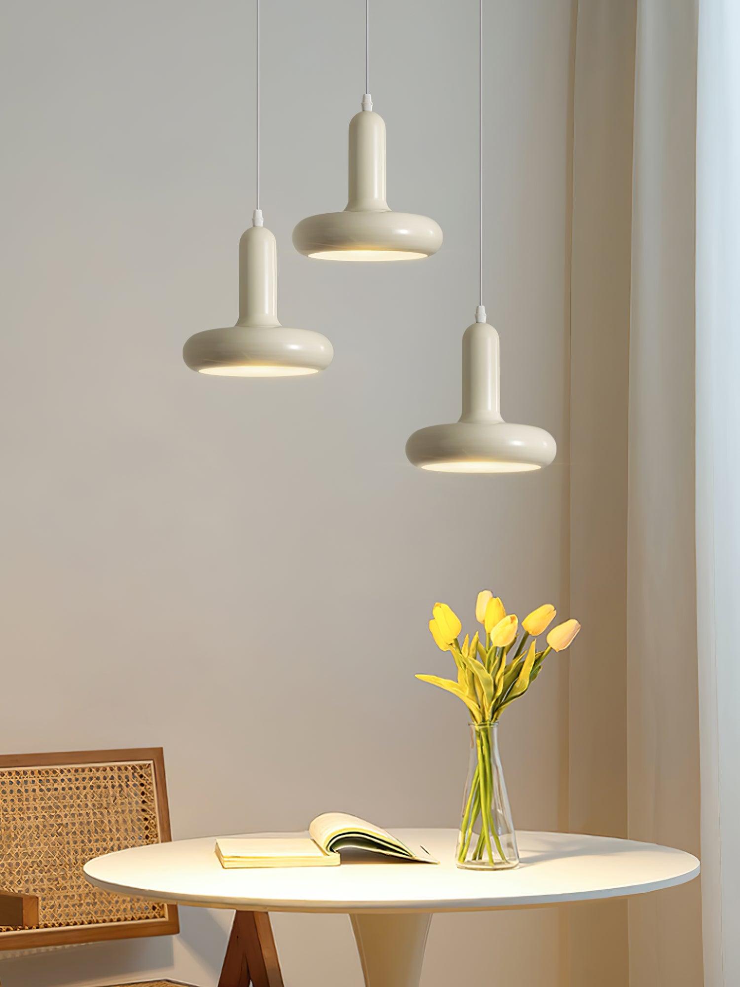 Modern Puck Drop Pendant Light Minimalist Metal Ceiling Hanging Lamp in Cream Finish