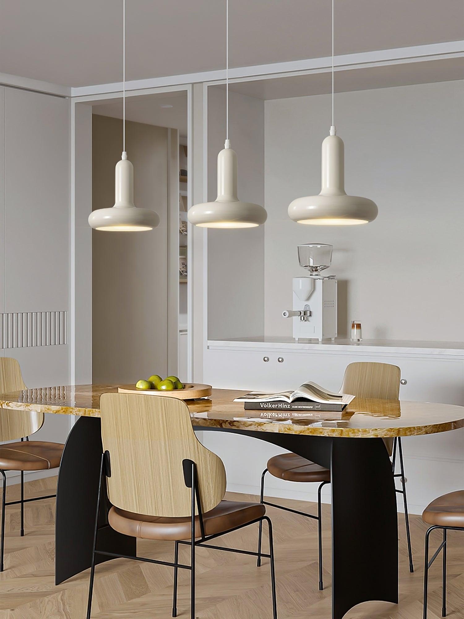 Modern Puck Drop Pendant Light Minimalist Metal Ceiling Hanging Lamp in Cream Finish