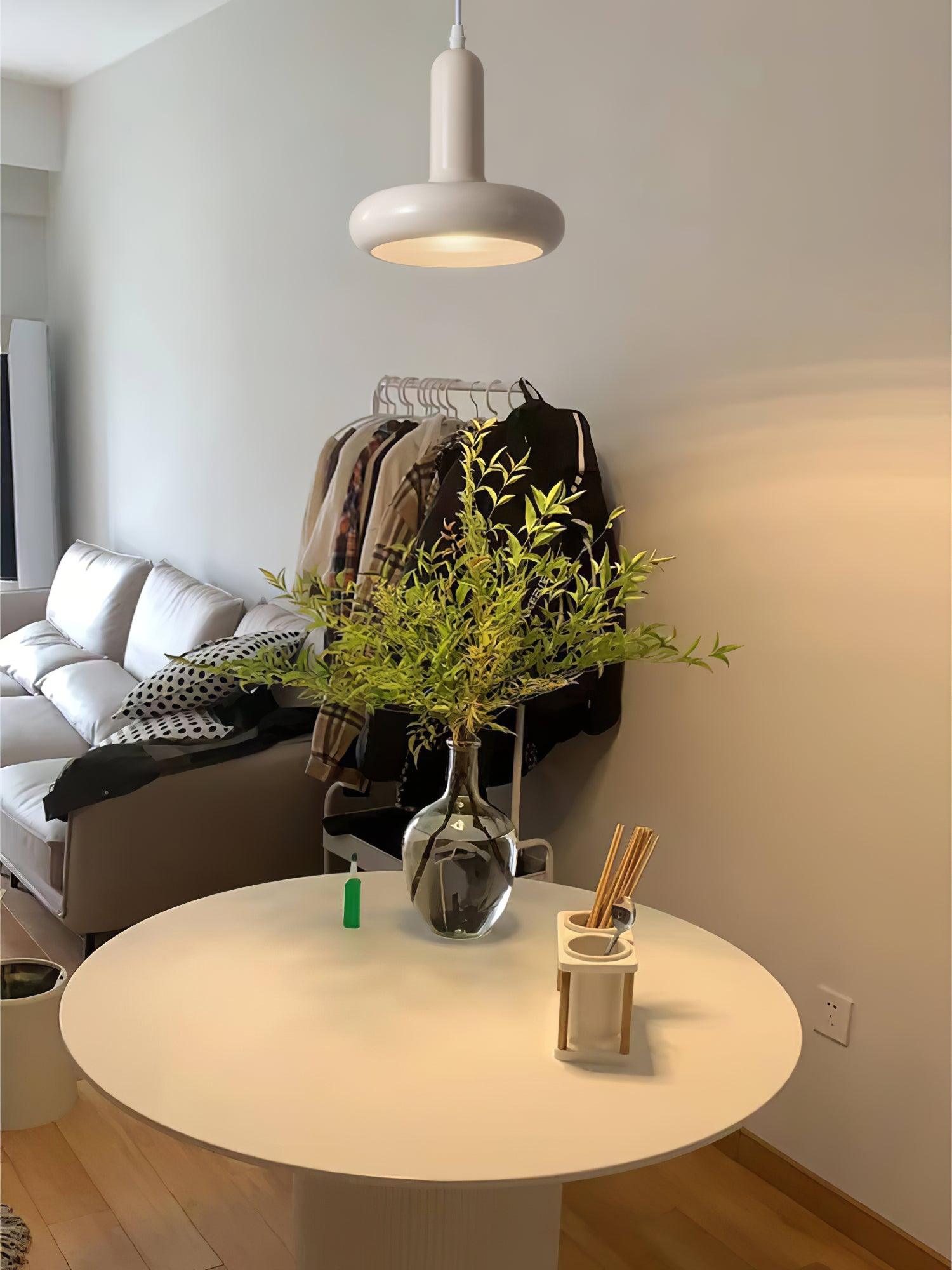 Modern Puck Drop Pendant Light Minimalist Metal Ceiling Hanging Lamp in Cream Finish