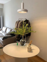 Modern Puck Drop Pendant Light Minimalist Metal Ceiling Hanging Lamp in Cream Finish