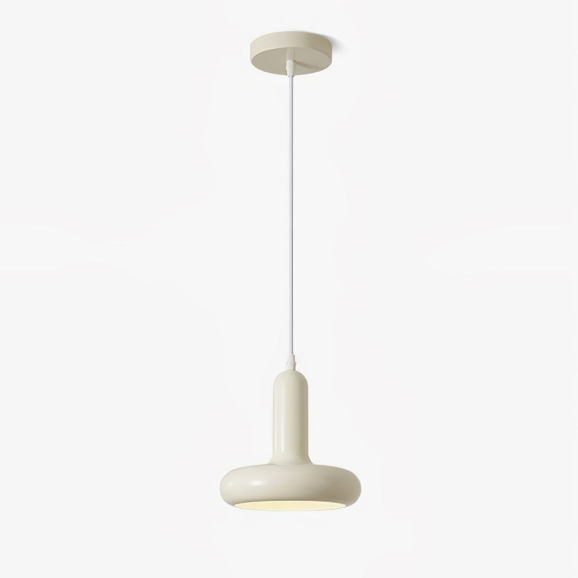 Modern Puck Drop Pendant Light Minimalist Metal Ceiling Hanging Lamp in Cream Finish