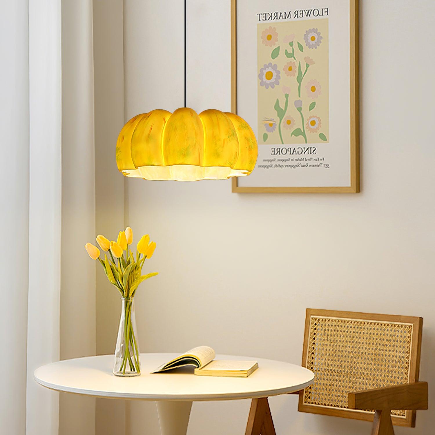 Modern Pumpkin Resin Pendant Light Decorative Hanging Lamp for Kitchen and Dining Room