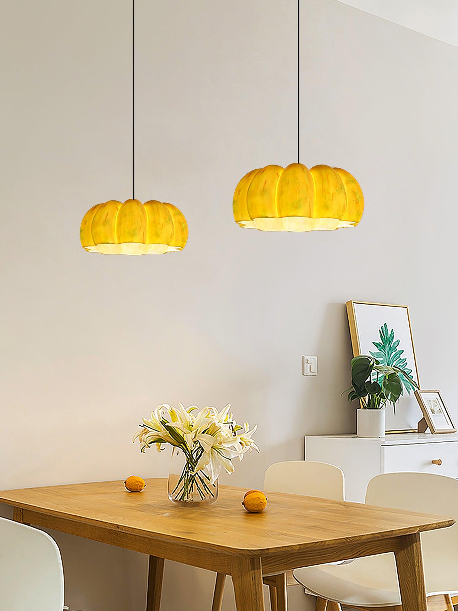Modern Pumpkin Resin Pendant Light Decorative Hanging Lamp for Kitchen and Dining Room
