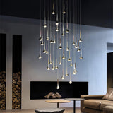 Modern Rain Multi Cascading Glass LED Pendant Light Chrome Drop Chandelier for Indoor Spaces