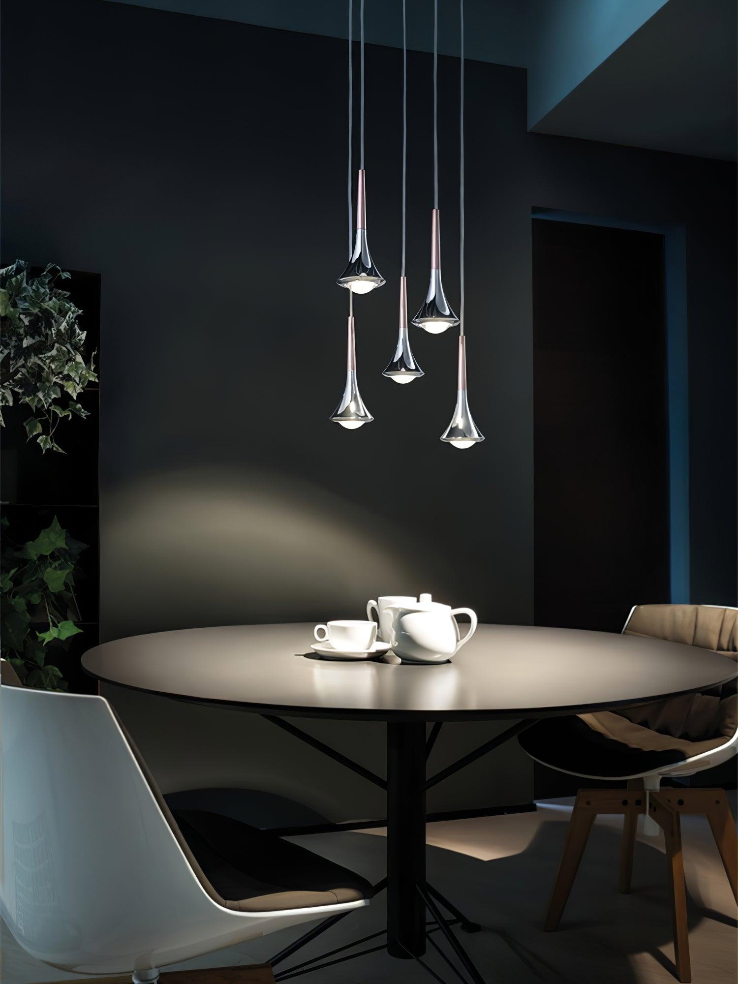 Modern Rain Multi Cascading Glass LED Pendant Light Chrome Drop Chandelier for Indoor Spaces
