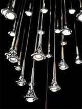 Modern Rain Multi Cascading Glass LED Pendant Light Chrome Drop Chandelier for Indoor Spaces