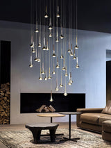 Modern Rain Multi Cascading Glass LED Pendant Light Chrome Drop Chandelier for Indoor Spaces