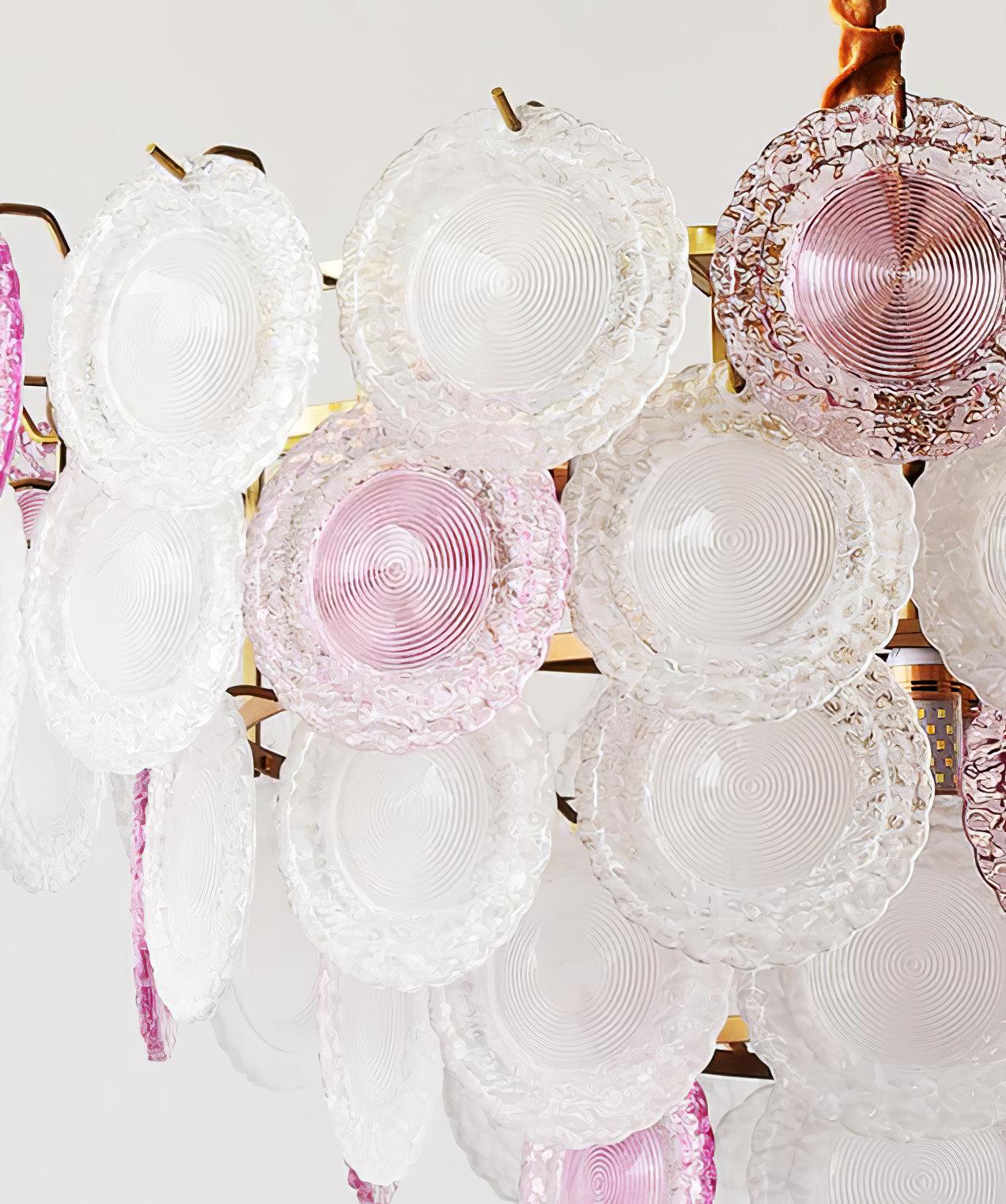 Modern Rainbow Petal Branch Chandelier Gold Finish with Pink and White Glass Discs