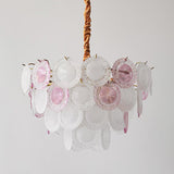 Modern Rainbow Petal Branch Chandelier Gold Finish with Pink and White Glass Discs