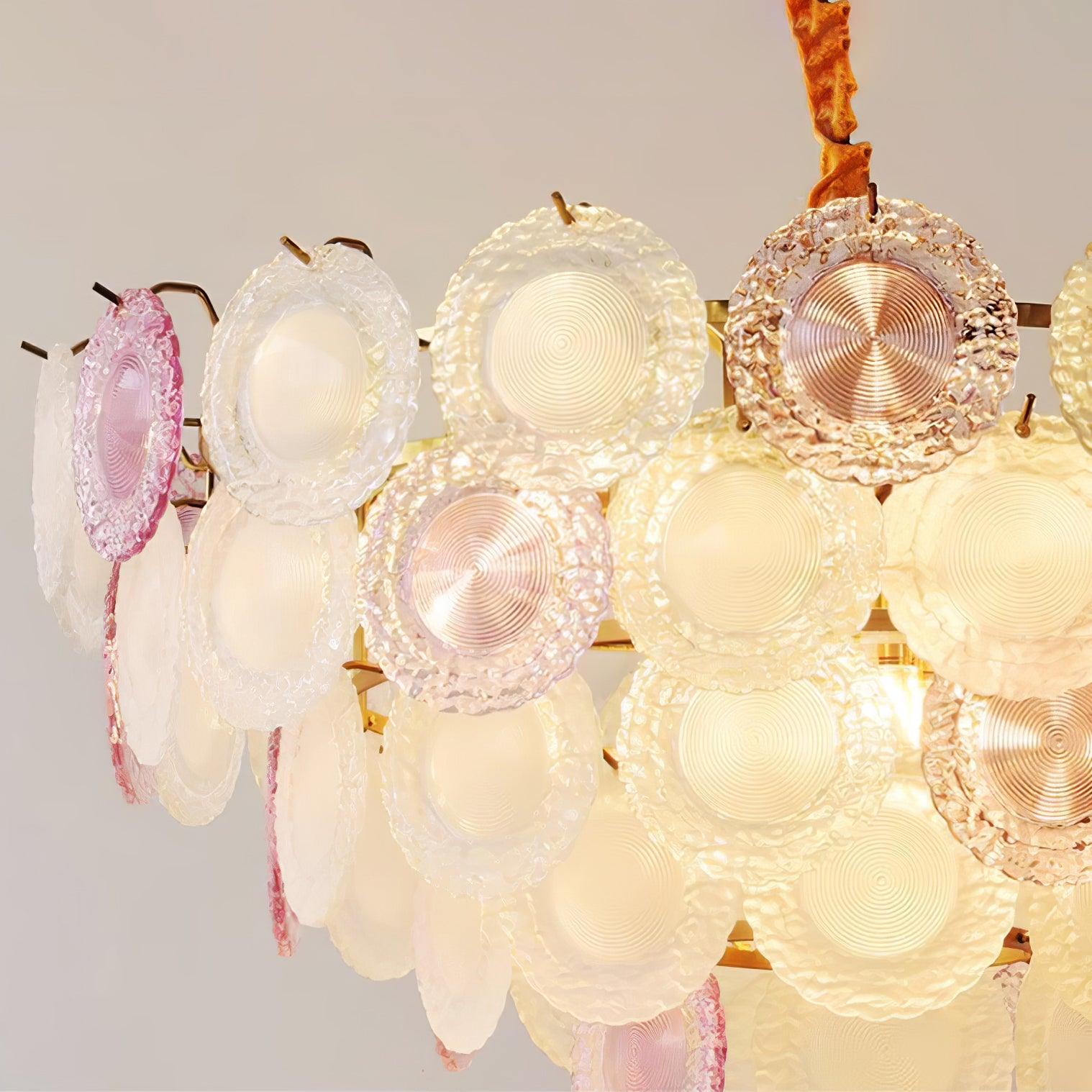 Modern Rainbow Petal Branch Chandelier Gold Finish with Pink and White Glass Discs