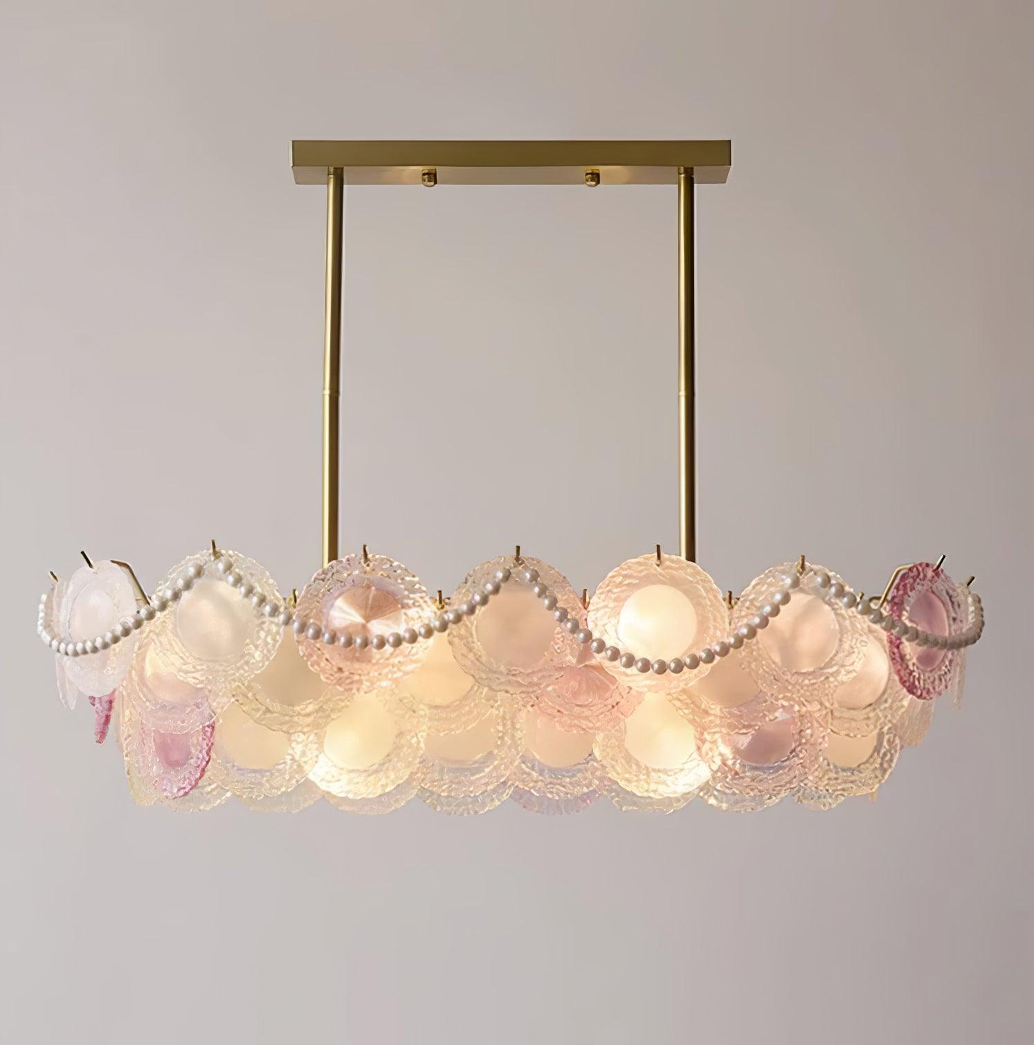 Modern Rainbow Petal Branch Chandelier Gold Finish with Pink and White Glass Discs