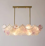 Modern Rainbow Petal Branch Chandelier Gold Finish with Pink and White Glass Discs