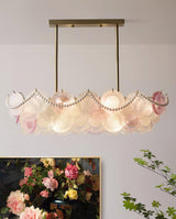 Modern Rainbow Petal Branch Chandelier Gold Finish with Pink and White Glass Discs