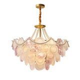 Modern Rainbow Petal Branch Chandelier Gold Finish with Pink and White Glass Discs