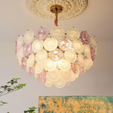 Modern Rainbow Petal Branch Chandelier Gold Finish with Pink and White Glass Discs