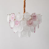 Modern Rainbow Petal Branch Chandelier Gold Finish with Pink and White Glass Discs