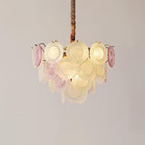 Modern Rainbow Petal Branch Chandelier Gold Finish with Pink and White Glass Discs
