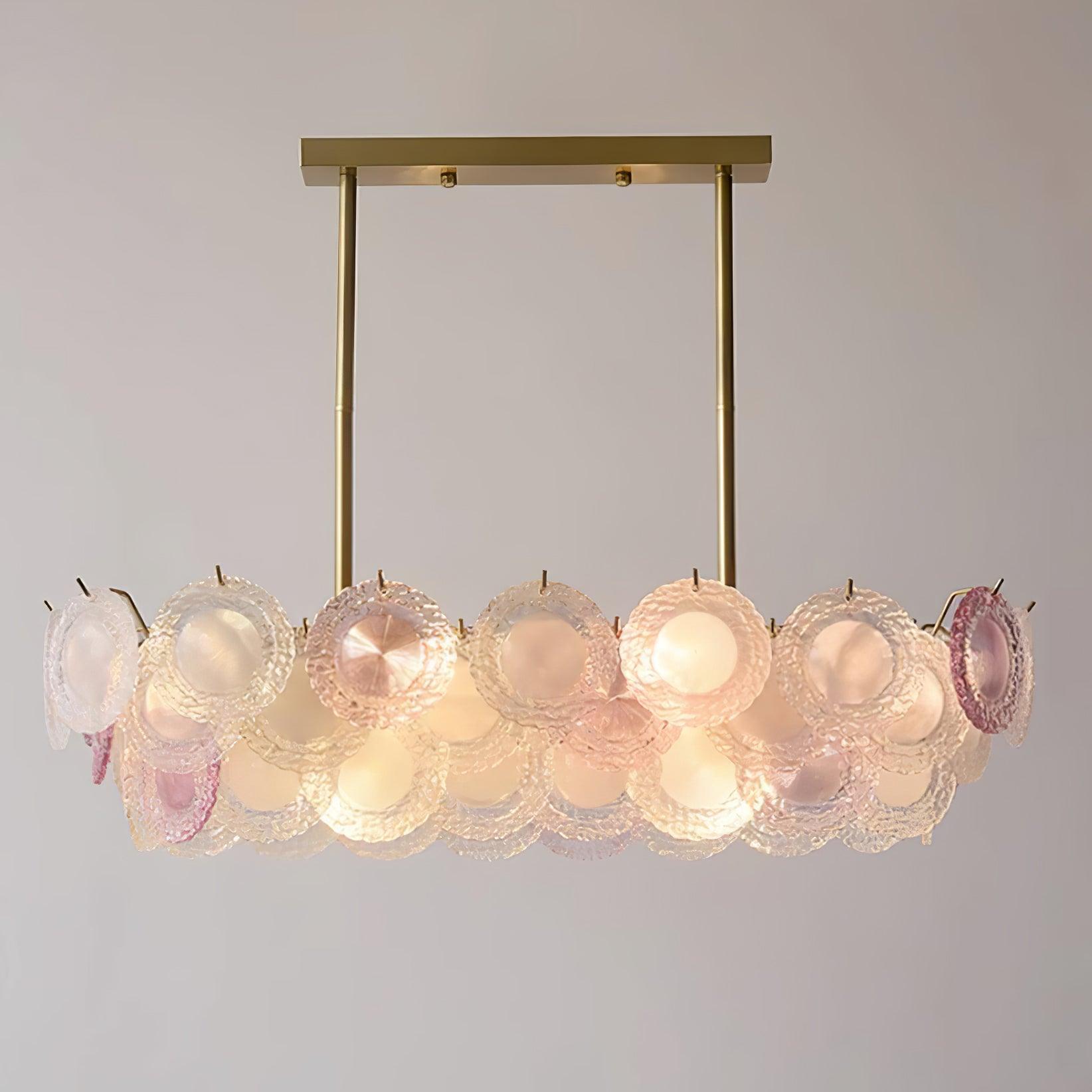 Modern Rainbow Petal Branch Chandelier Gold Finish with Pink and White Glass Discs