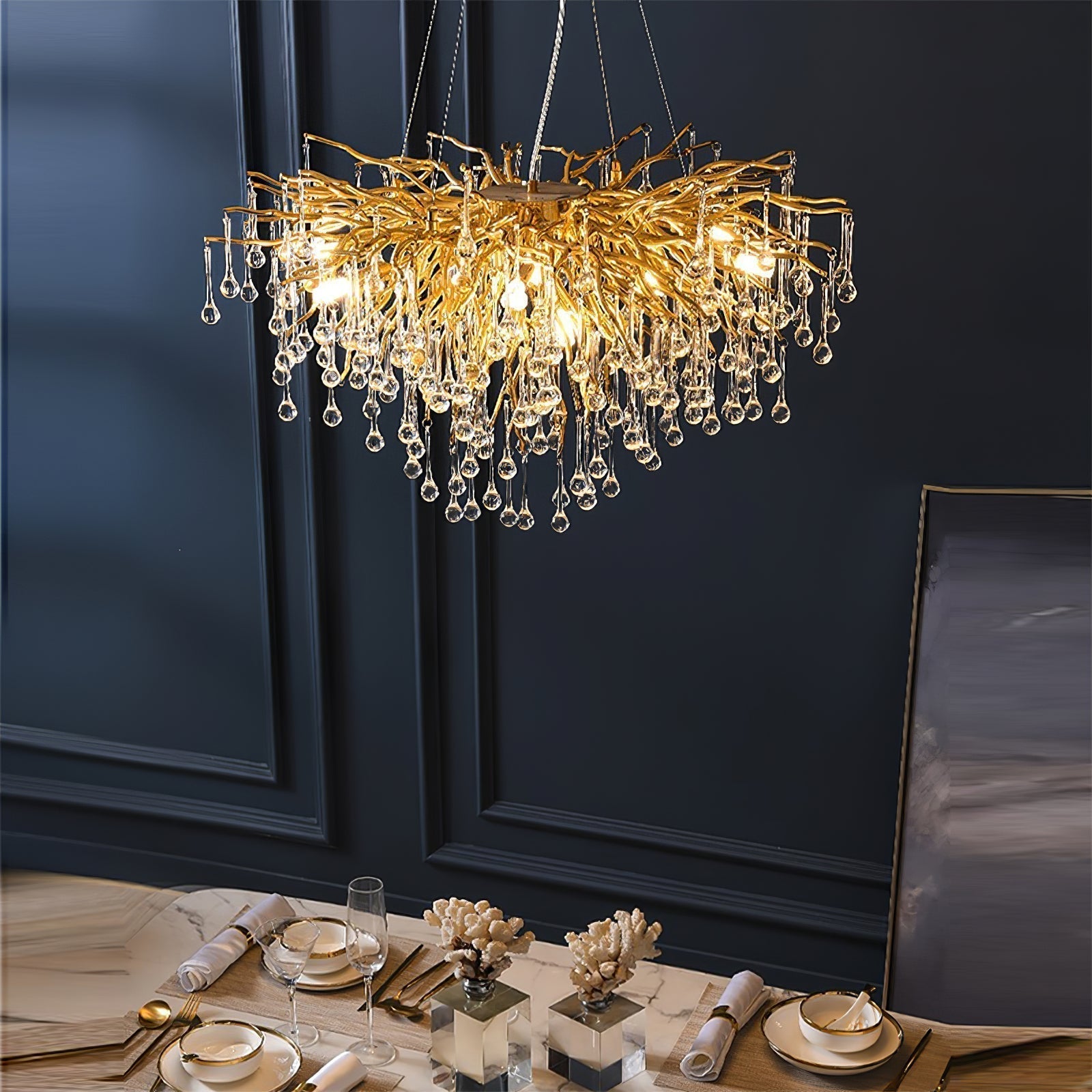 Modern Raindrop Crystal Chandelier Gold Luxury Ceiling Light Fixture