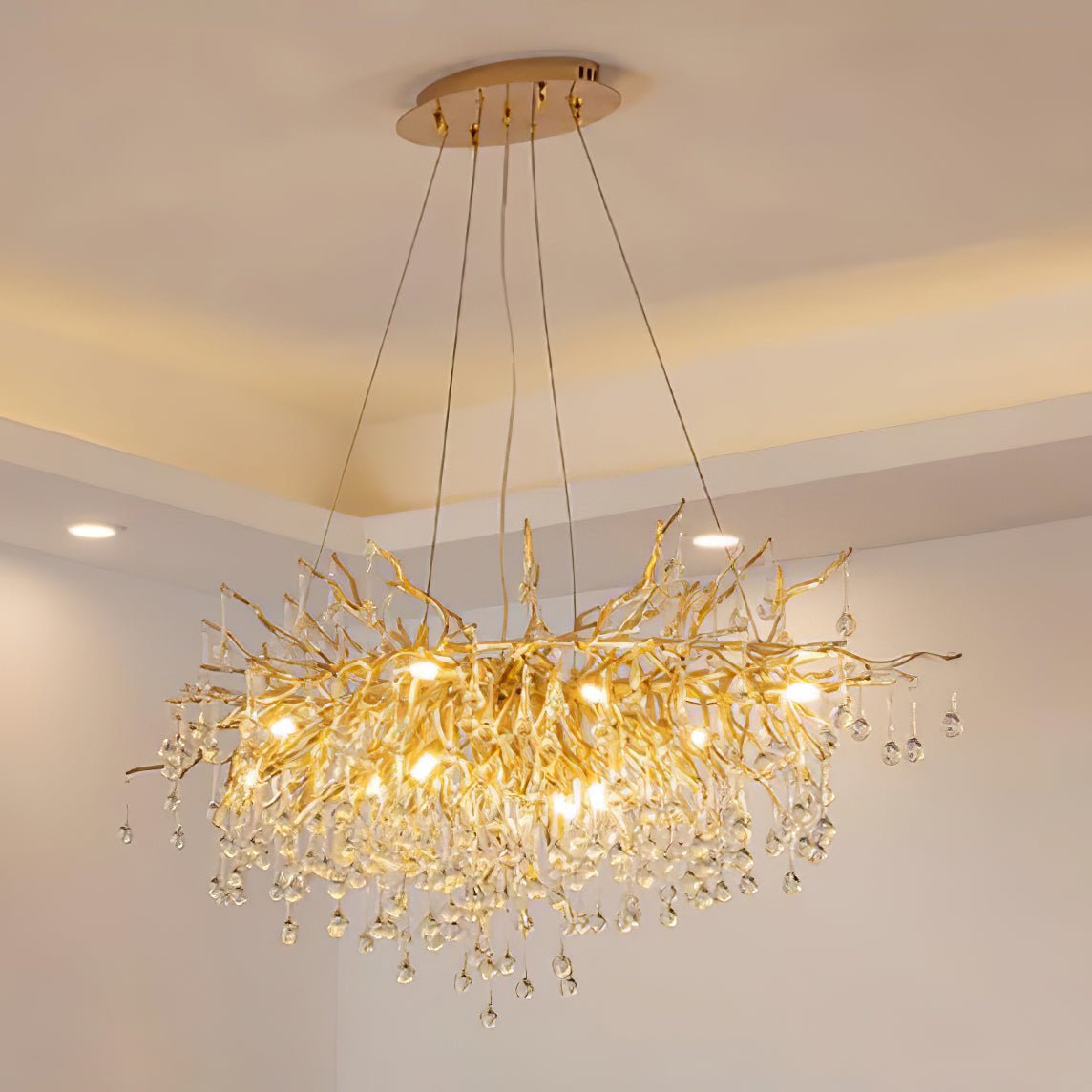 Modern Raindrop Crystal Chandelier Gold Luxury Ceiling Light Fixture