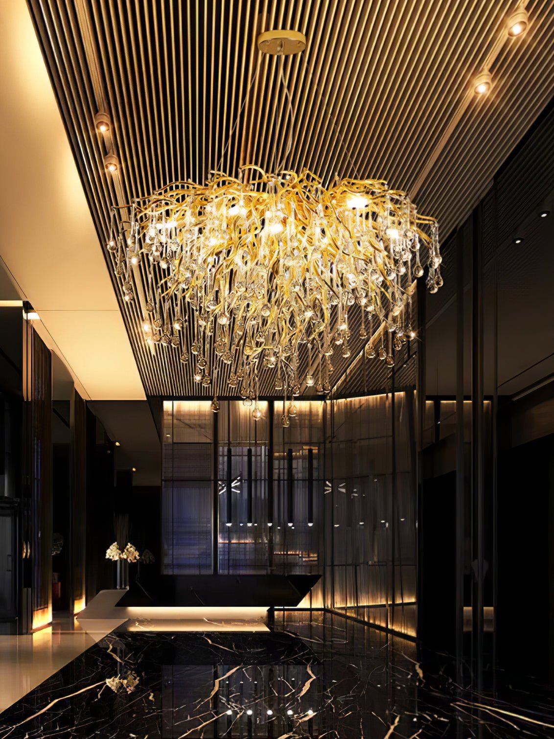 Modern Raindrop Crystal Chandelier Gold Luxury Ceiling Light Fixture