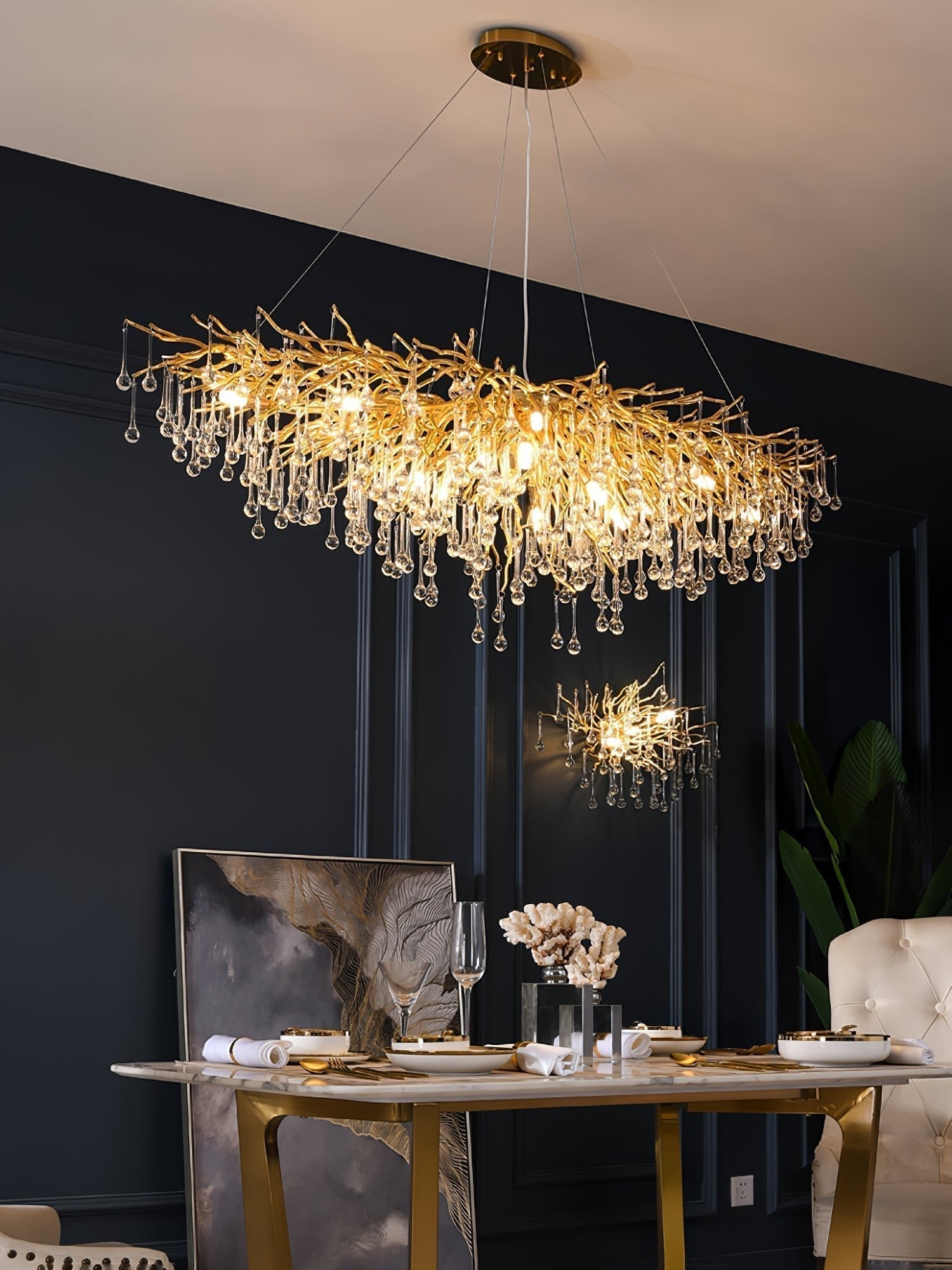 Modern Raindrop Crystal Chandelier Gold Luxury Ceiling Light Fixture
