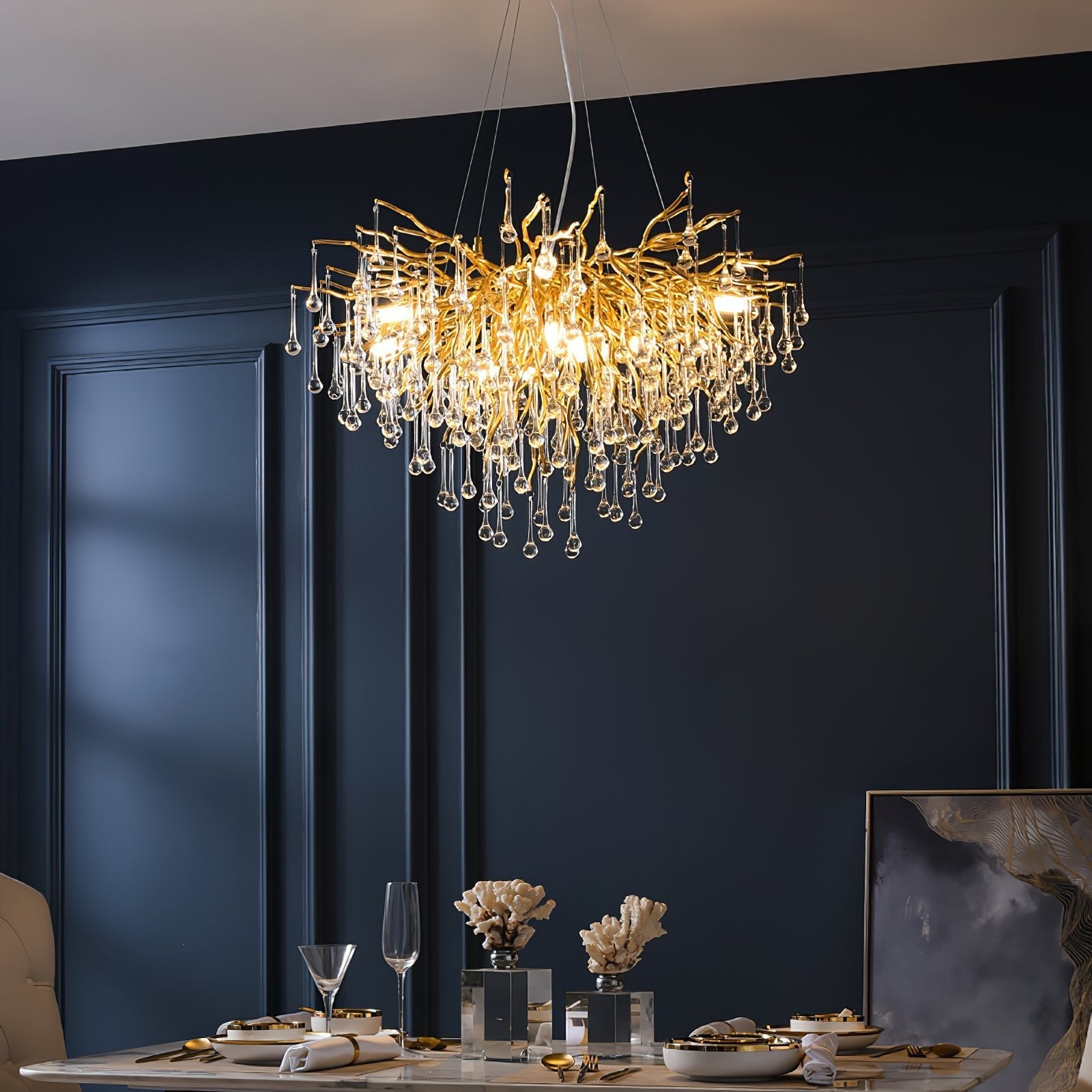 Modern Raindrop Crystal Chandelier Gold Luxury Ceiling Light Fixture
