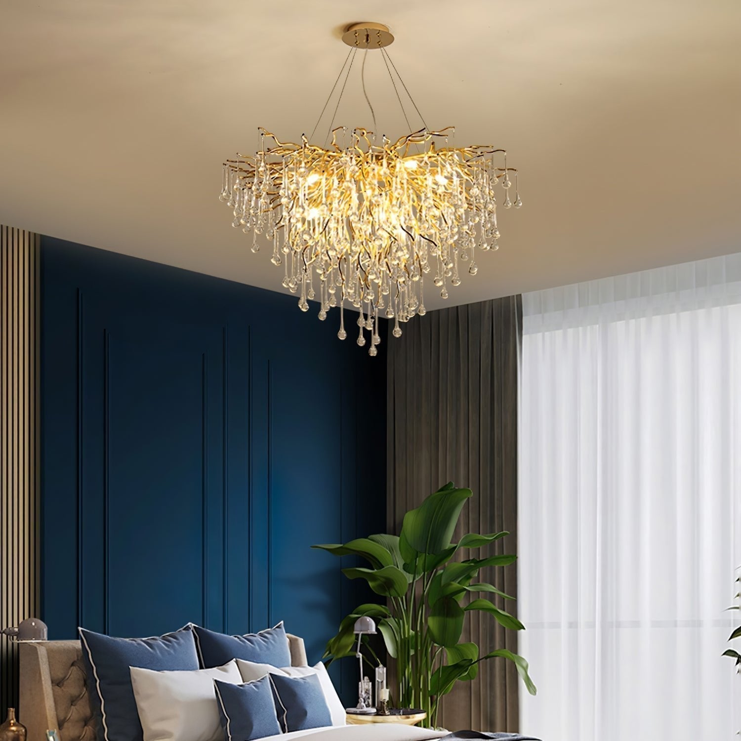 Modern Raindrop Crystal Chandelier Gold Luxury Ceiling Light Fixture