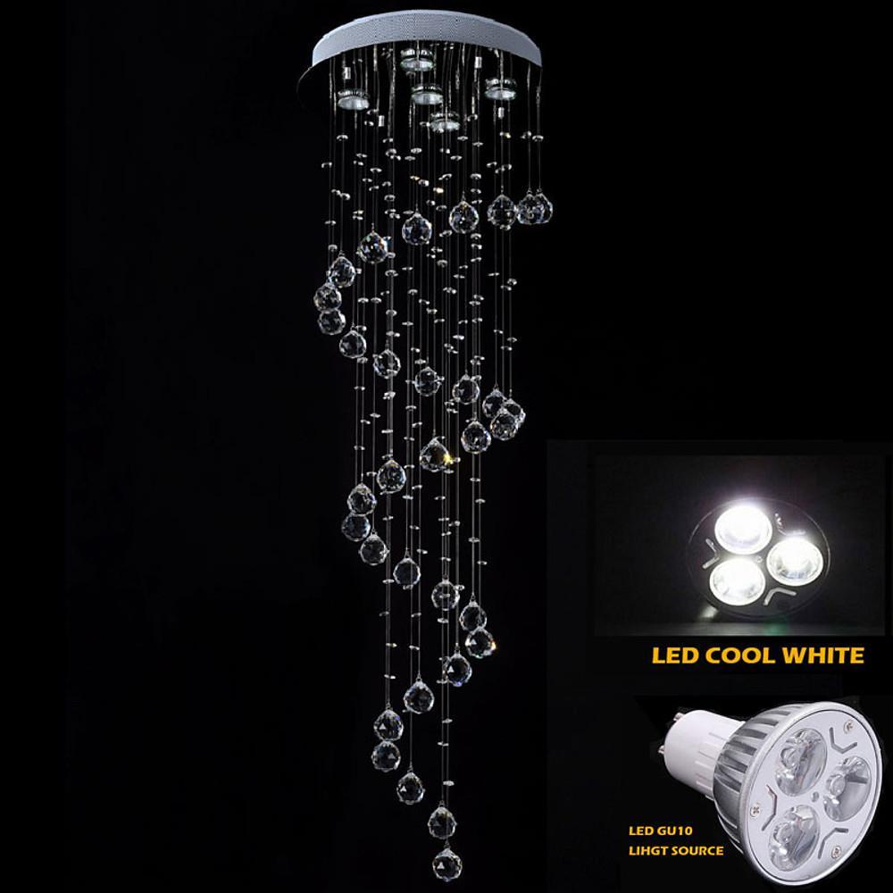 Modern Raindrop Spiral Crystal Chandelier LED Ceiling Light Fixture for Living Room Foyer