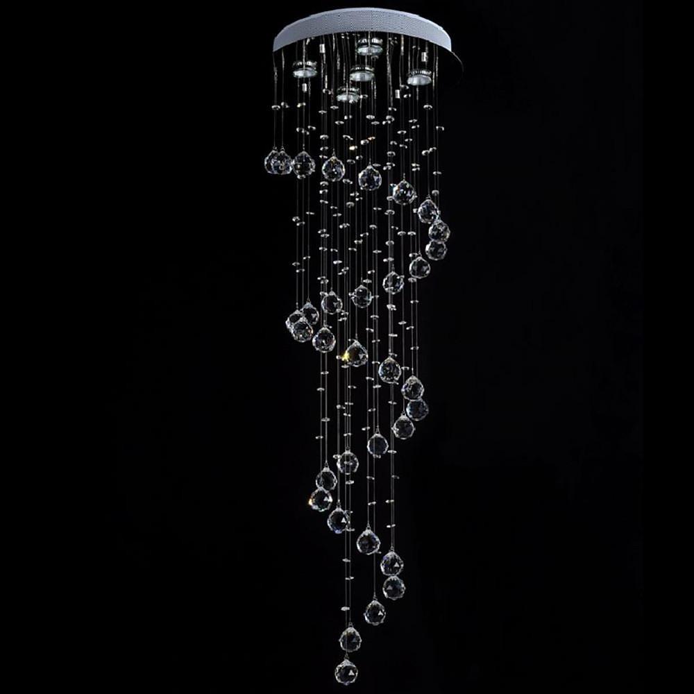 Modern Raindrop Spiral Crystal Chandelier LED Ceiling Light Fixture for Living Room Foyer