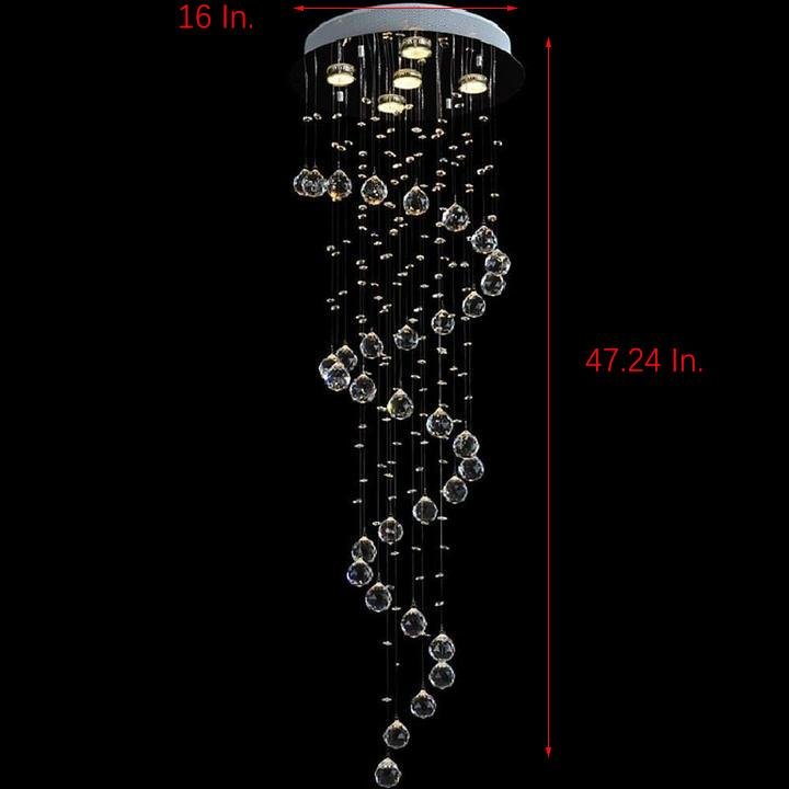 Modern Raindrop Spiral Crystal Chandelier LED Ceiling Light Fixture for Living Room Foyer