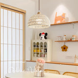 Modern Rattan Arch Pendant Light Handcrafted Wood and Woven Fiber Hanging Ceiling Lamp for Dining Room