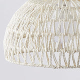Modern Rattan Arch Pendant Light Handcrafted Wood and Woven Fiber Hanging Ceiling Lamp for Dining Room