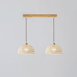 Modern Rattan Arch Pendant Light Handcrafted Wood and Woven Fiber Hanging Ceiling Lamp for Dining Room