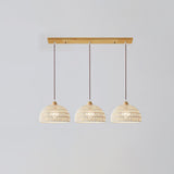 Modern Rattan Arch Pendant Light Handcrafted Wood and Woven Fiber Hanging Ceiling Lamp for Dining Room