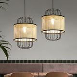 Modern Rattan Aru Drop Pendant Light Handwoven Woven Webbing Ceiling Hanging Lamp