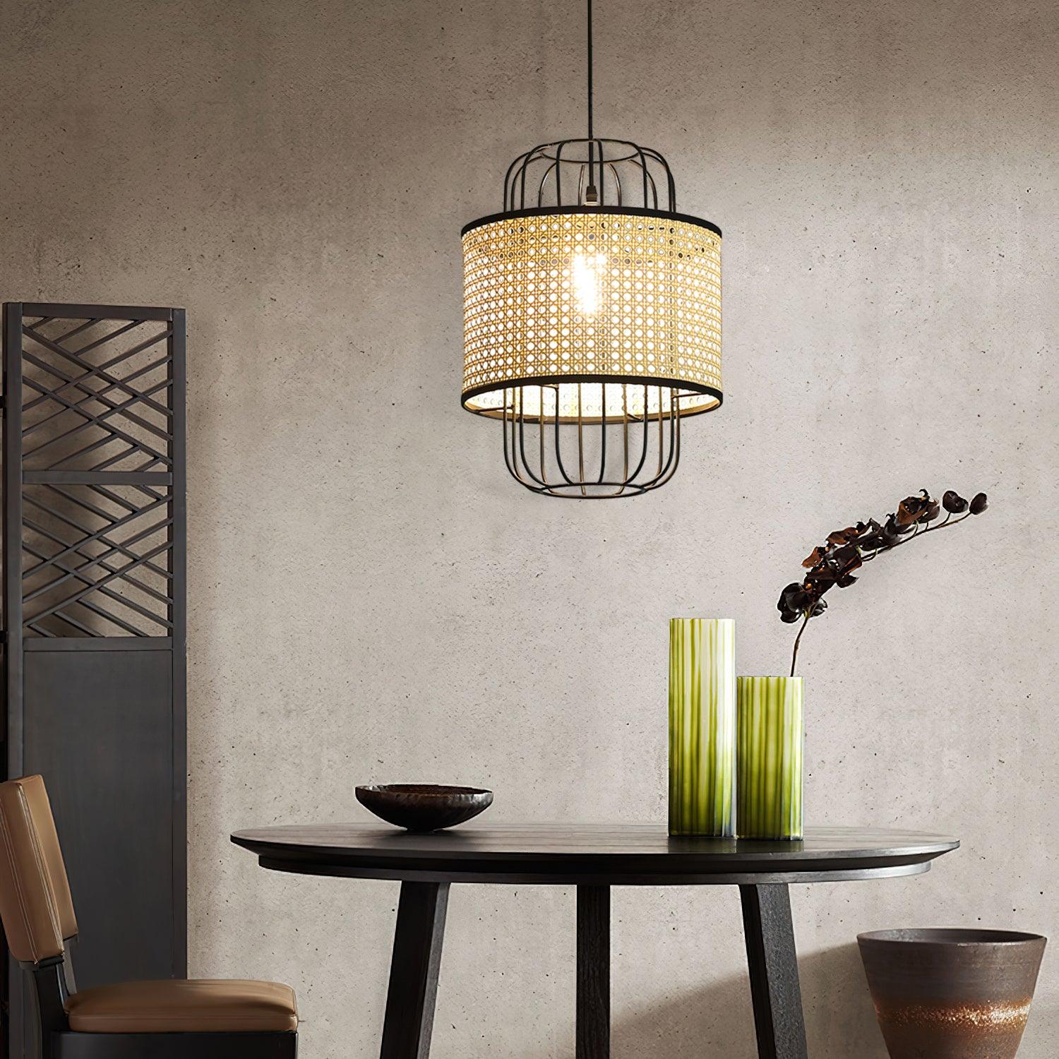 Modern Rattan Aru Drop Pendant Light Handwoven Woven Webbing Ceiling Hanging Lamp