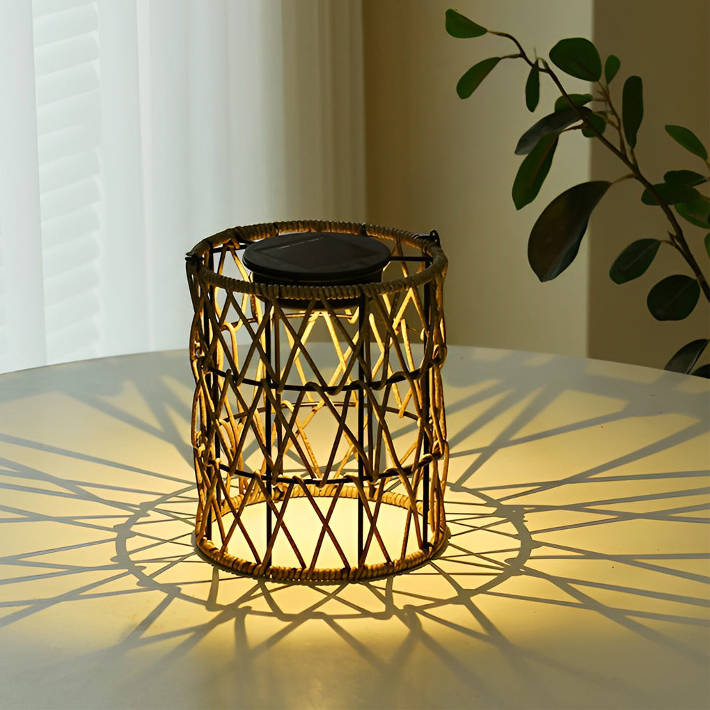 Modern Rattan Solar Garden Lantern Waterproof LED Outdoor Decorative Lawn Light