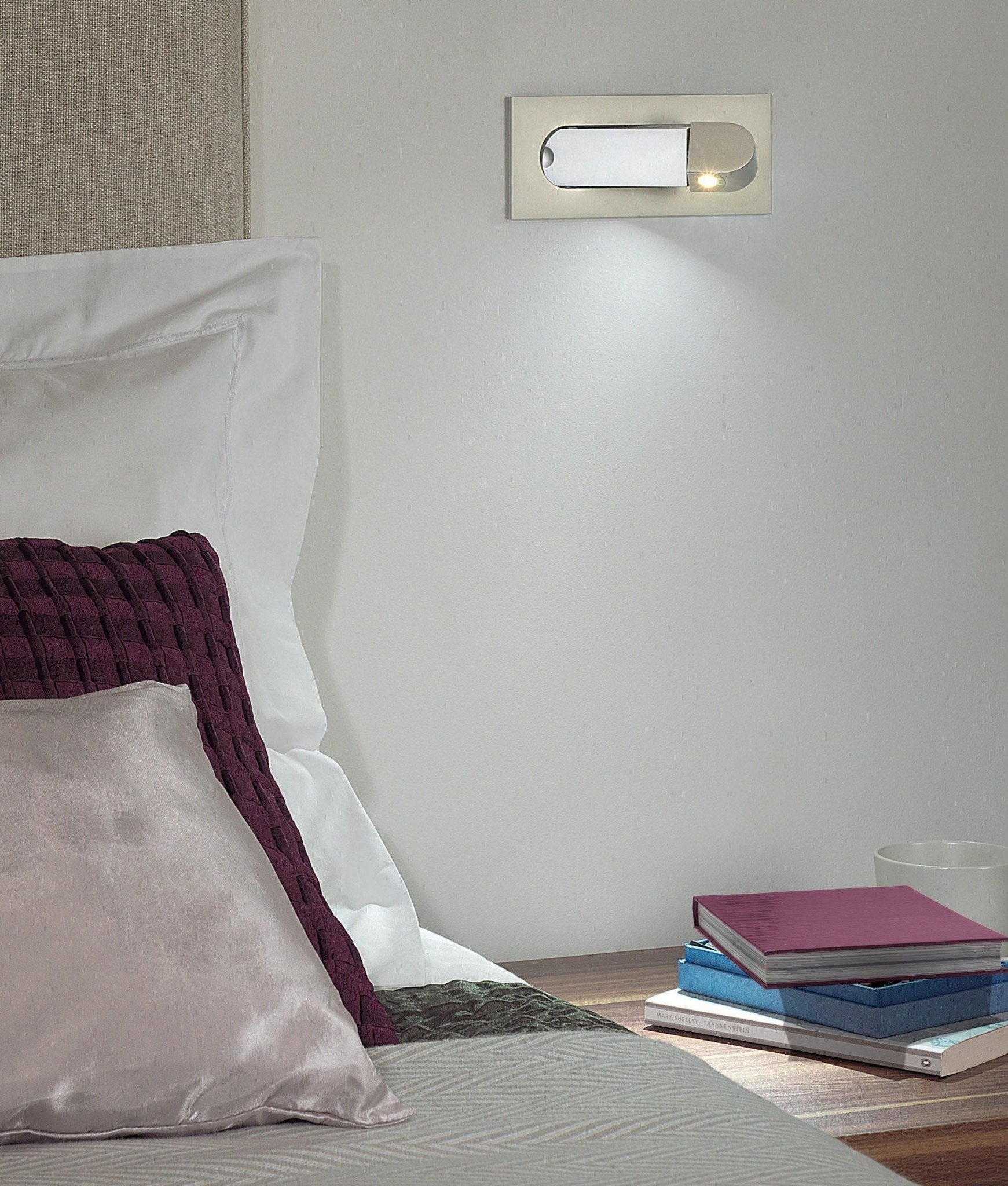 Modern Recessed LED Bedside Wall Sconce with Adjustable Reading Light and Push Button Mechanism