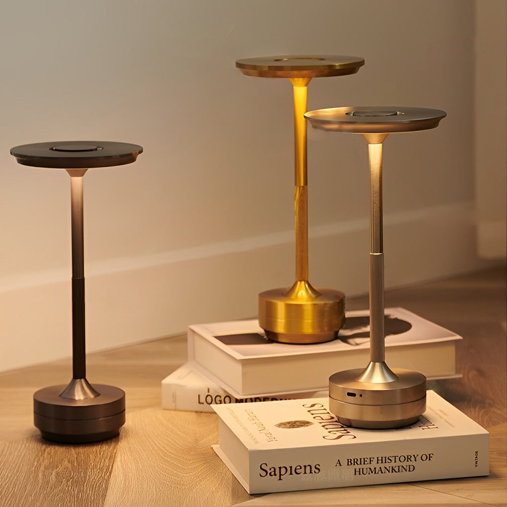 Modern Rechargeable LED UFO Table Lamp Cordless Metal Slender Desk Light for Bedroom