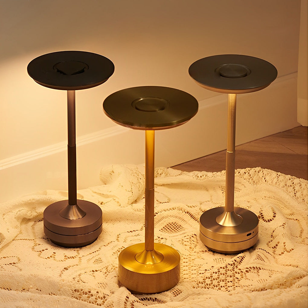 Modern Rechargeable LED UFO Table Lamp Cordless Metal Slender Desk Light for Bedroom