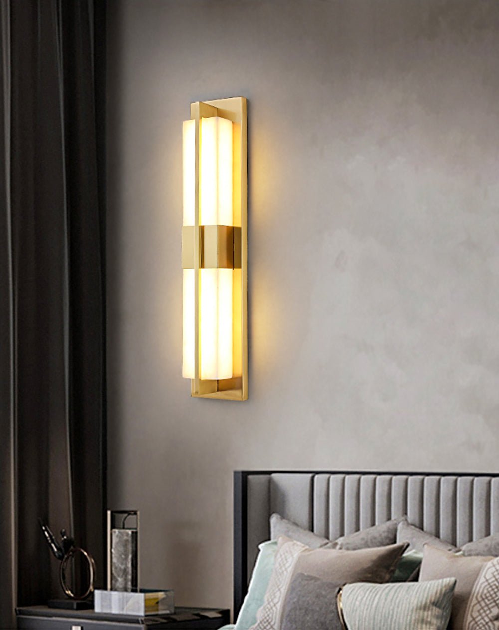 Modern Rectangular Alabaster Wall Sconce Brass Indoor LED Vanity Light Fixture