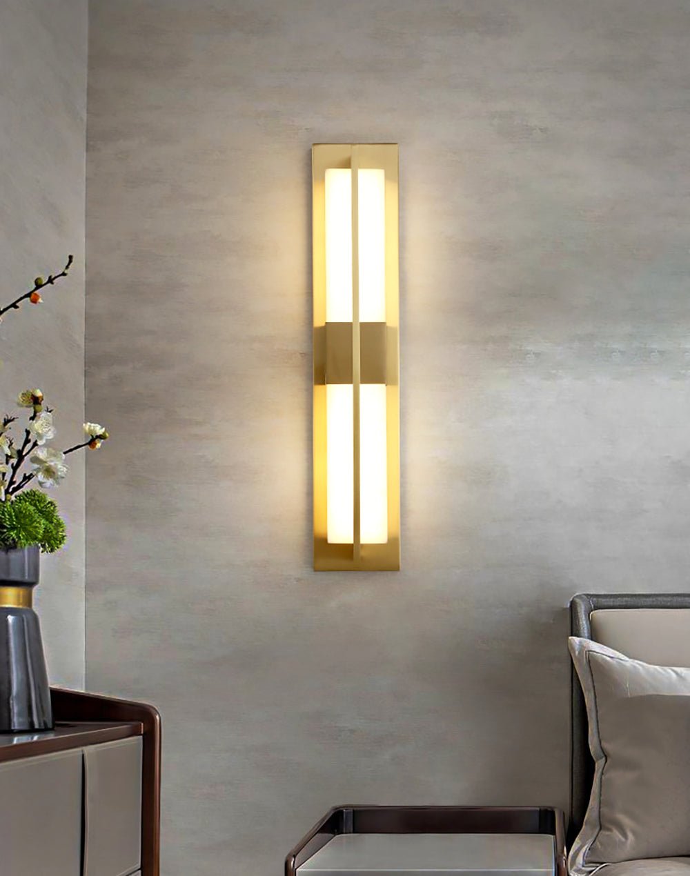 Modern Rectangular Alabaster Wall Sconce Brass Indoor LED Vanity Light Fixture