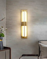 Modern Rectangular Alabaster Wall Sconce Brass Indoor LED Vanity Light Fixture