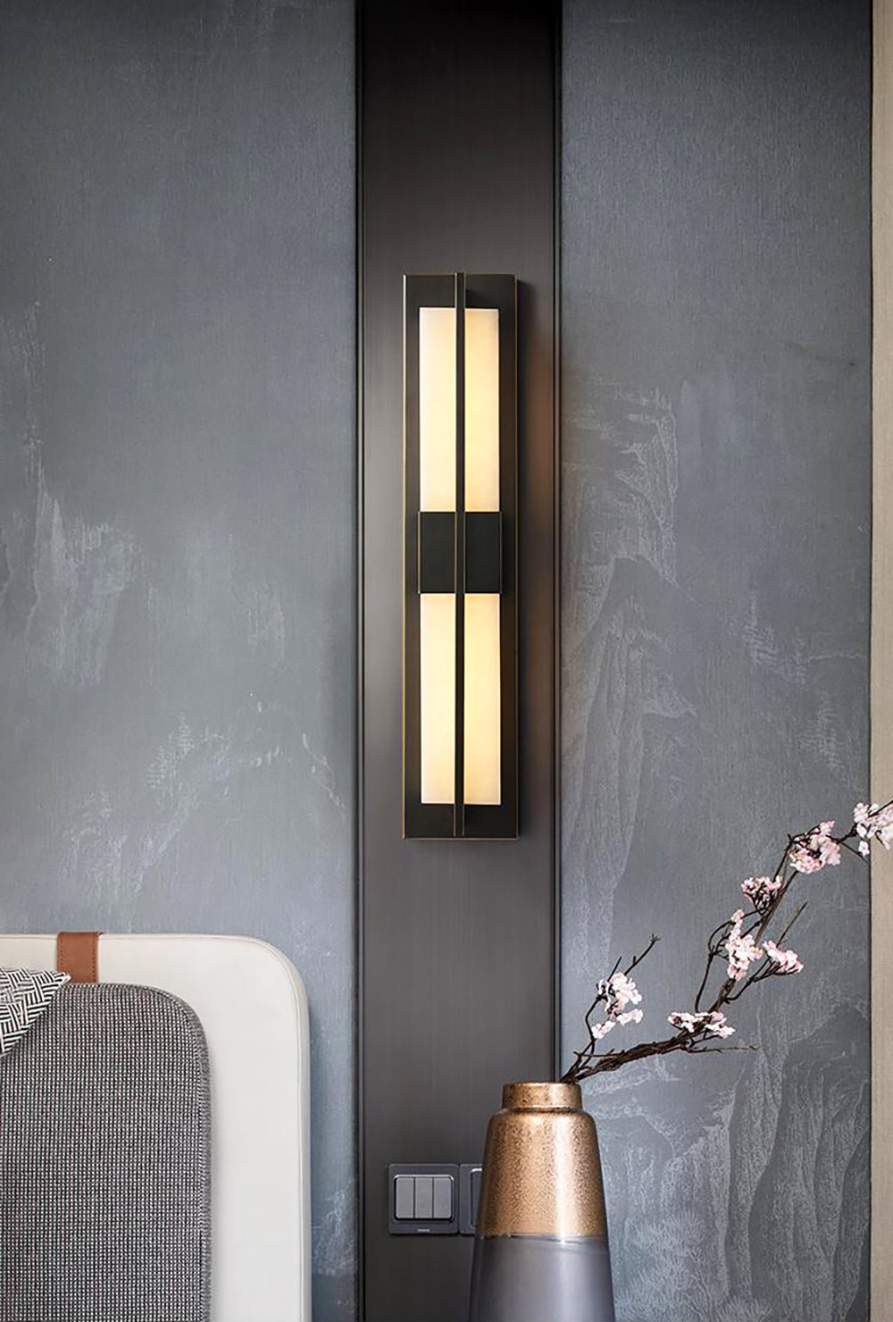 Modern Rectangular Alabaster Wall Sconce Brass Indoor LED Vanity Light Fixture