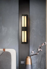 Modern Rectangular Alabaster Wall Sconce Brass Indoor LED Vanity Light Fixture