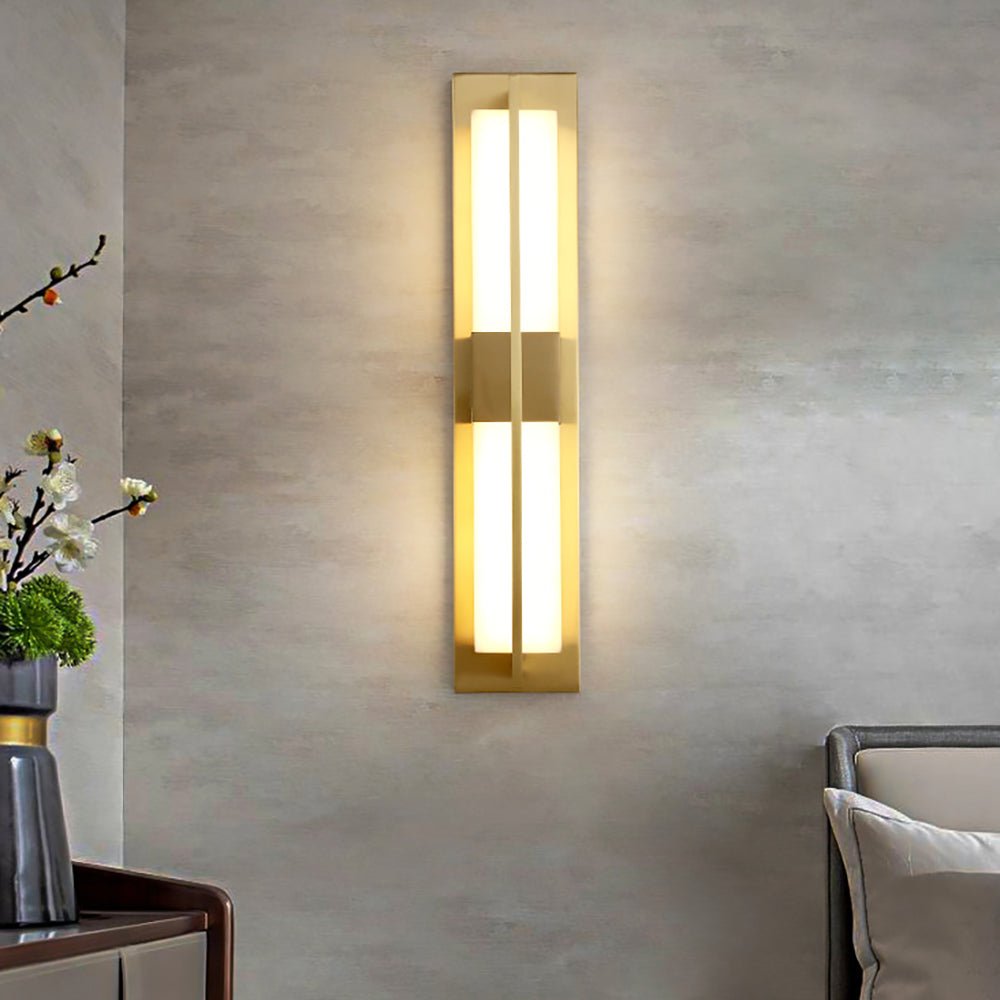 Modern Rectangular Alabaster Wall Sconce Brass Indoor LED Vanity Light Fixture