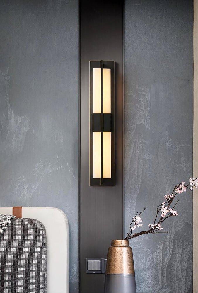 Modern Rectangular Alabaster Wall Sconce Brass Indoor LED Vanity Light Fixture